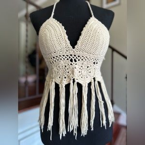 Boho Crochet Fringed Halter Top